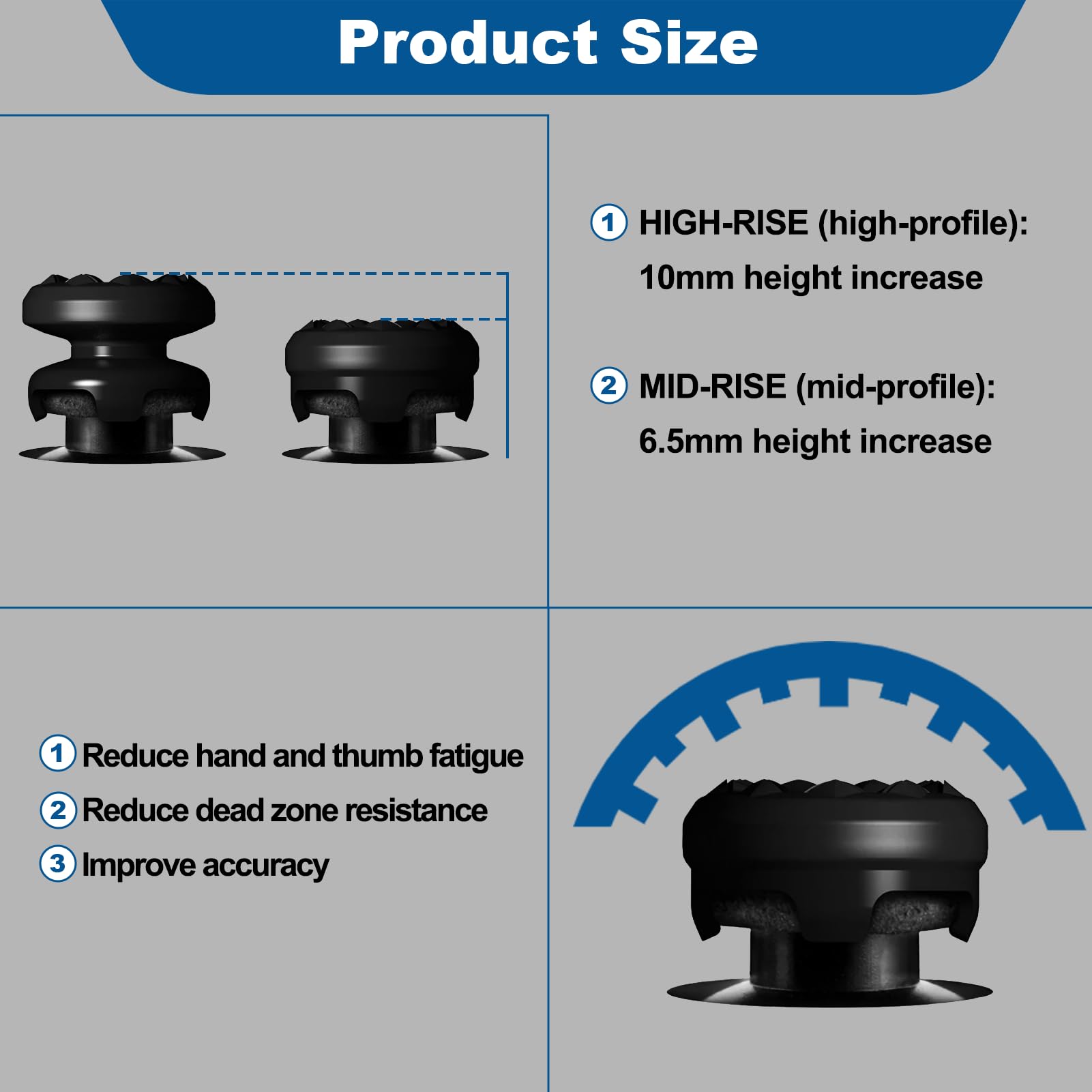 2PCS Thumb Grip Joystick Caps for PS5/PS4 Controller, Silicone Thumb Cap 1 High-Rise 1 Mid-Rise Non Slip Rubber Textured Grip Design to Help with Aim Control Accuracy Compatible with PS5 PS4 — view 4