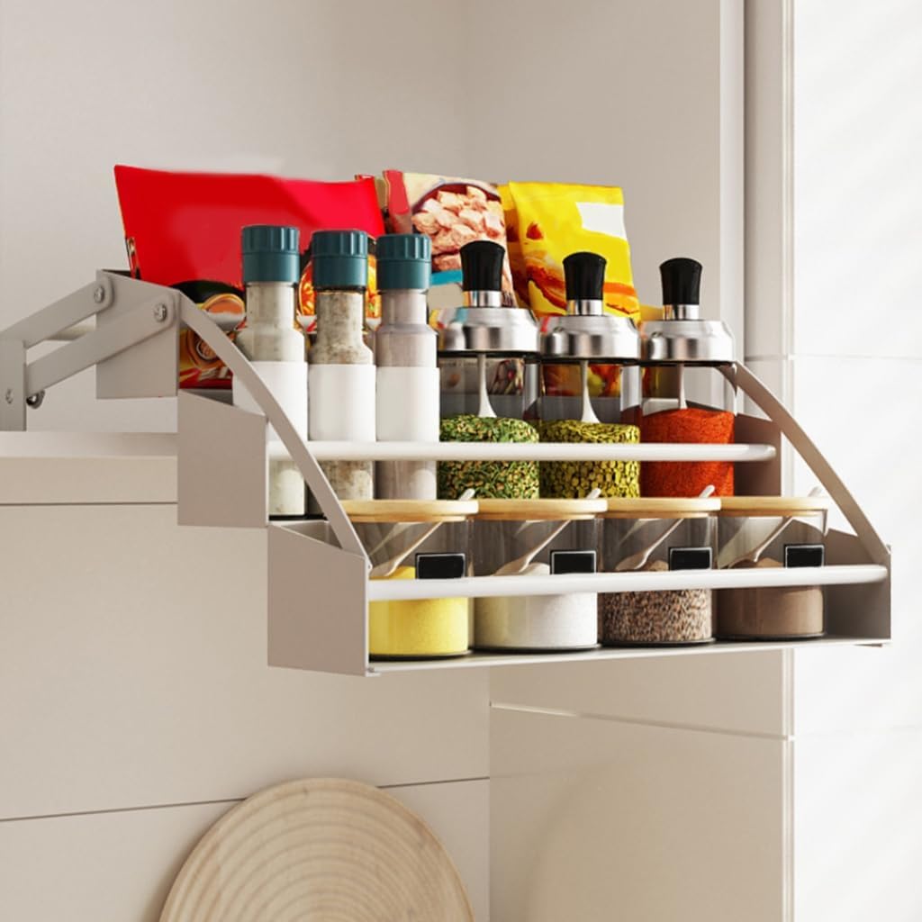 Retractable Pull Down Cabinet Organizer for Spice Bottles & Seasoning Jars Drop Down Spice Rack for Kitchen Cabinets