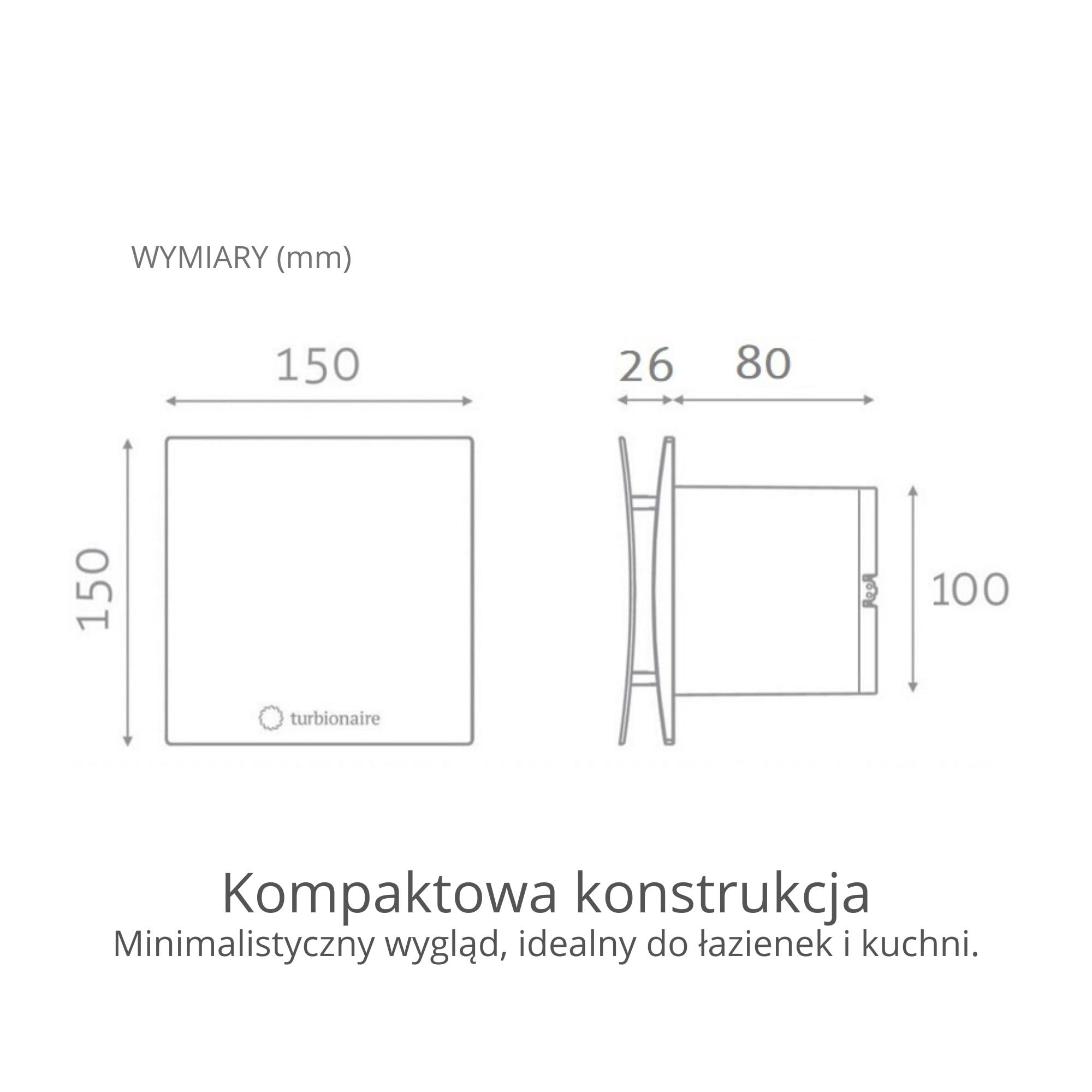 Turbionaire Arte 100 SW wentylator łazienkowy 100 mm, 80 m³/h, Biały, Minimalistyczny design, Cicha, Ochrona przed przeciągiem, Osysanie obwodowe, Ochrona IPX4