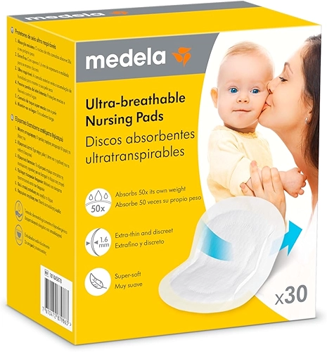 Absorventes Descartáveis para Seios Ultra Respiráveis Medela | Altamente Absorventes, Respiráveis e Discretos para maior Conforto, 30 unidades/caixa