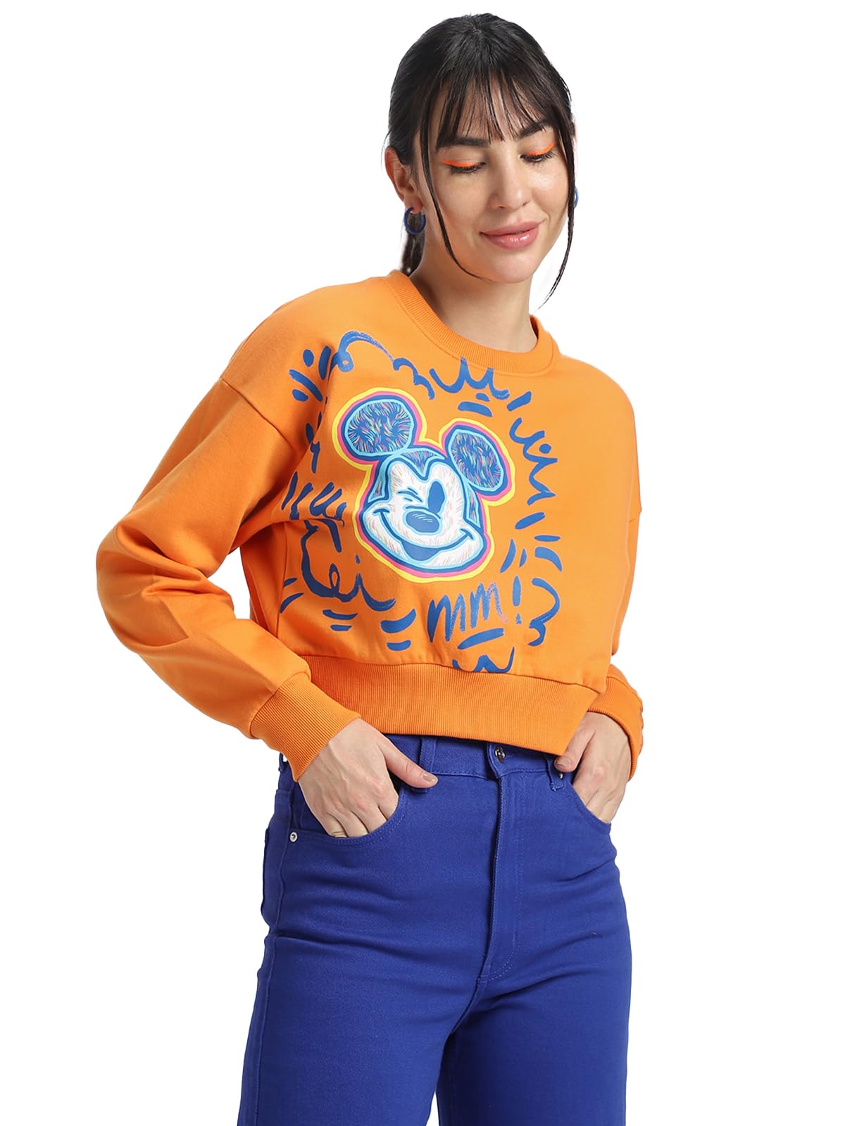 juneberry Cotton Poly Fleece Official Disney Merchandise Regular Fit Orange & Green Mickey Mouse See Ya Real Soon Graphic Print Full Sleeve Sweatshirt for Women-picture-23