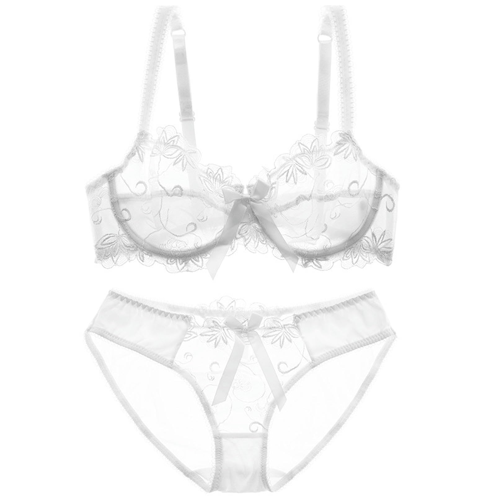 Biancheria Intima Donna Women Sexy Lace Lingerie Set Floral Underwired Bra And Panty Sets 2 Piece-bianco-90c