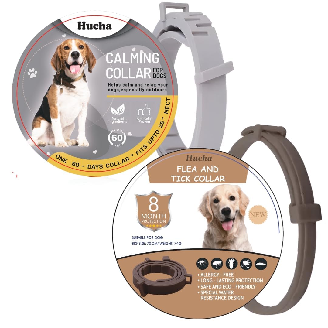 HUCHA Dog Flea & Tick Collar for Dogs | Dog Tick Remover Collar | 8 Months of Protection | Water-Resistant | Safe & Effective for All Breeds | Made with Natural Ingredients