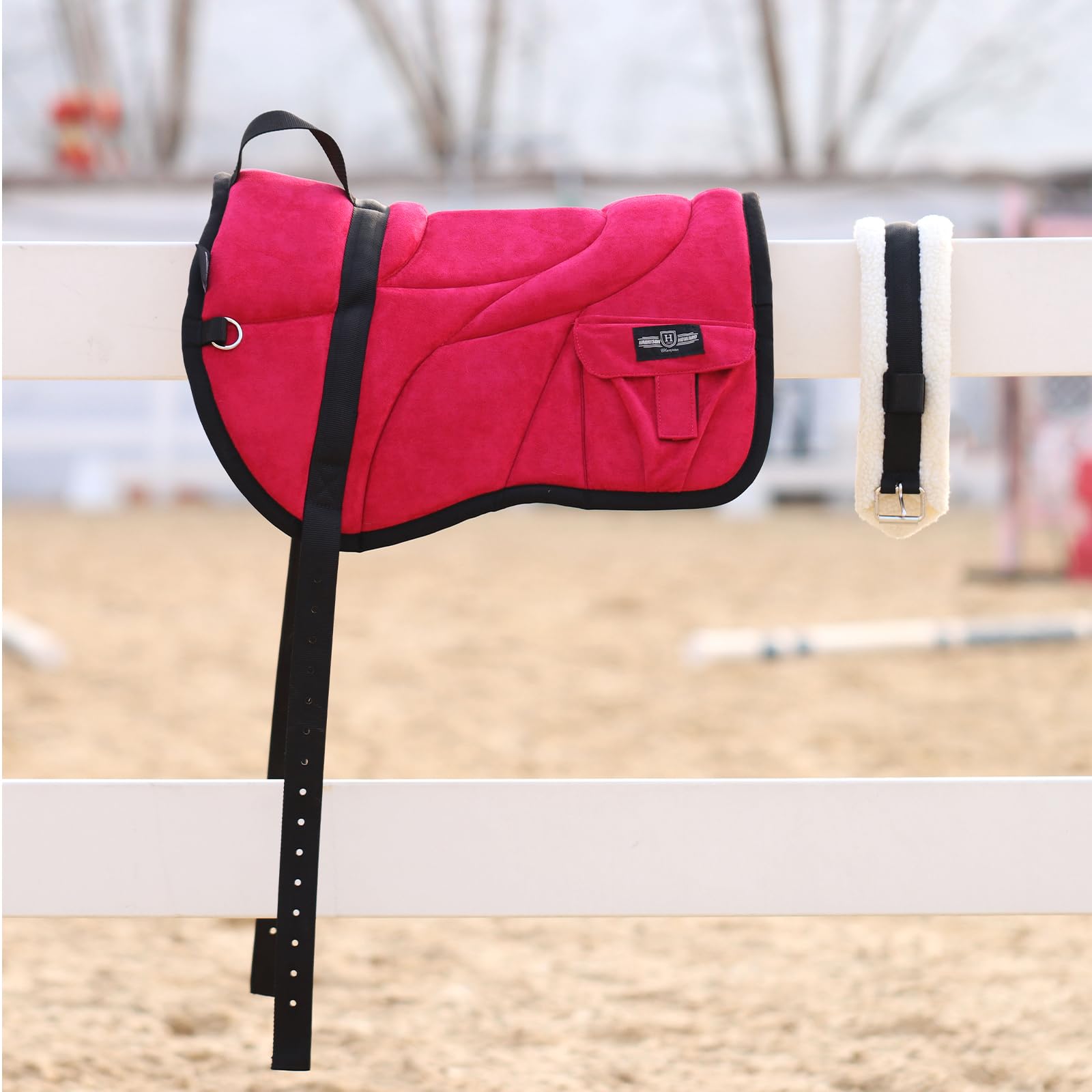 Harrison Howard Almohadilla de diseño ergonómico con bolsillos laterales, centro extragrueso para un máximo apoyo, almohadilla antideslizante con contorno a juego, color rojo vibrante