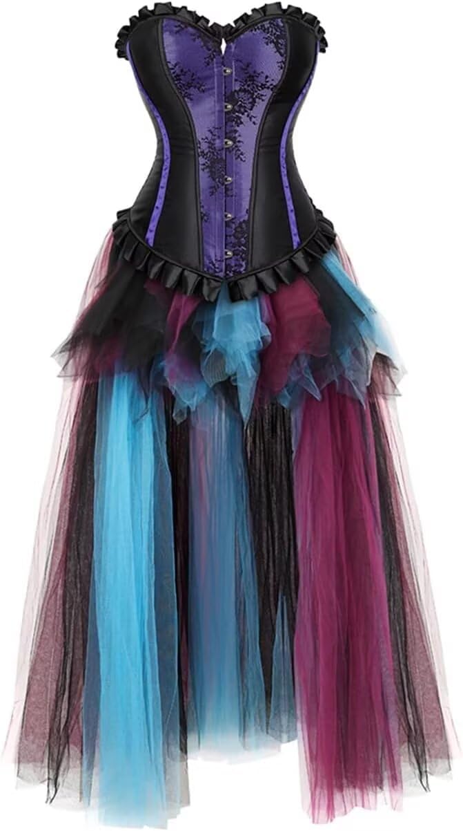 Jutrisujo Corset Dress Skirt Set Women Lace pu Bustier Gothic Lingerie Plus Size Halloween