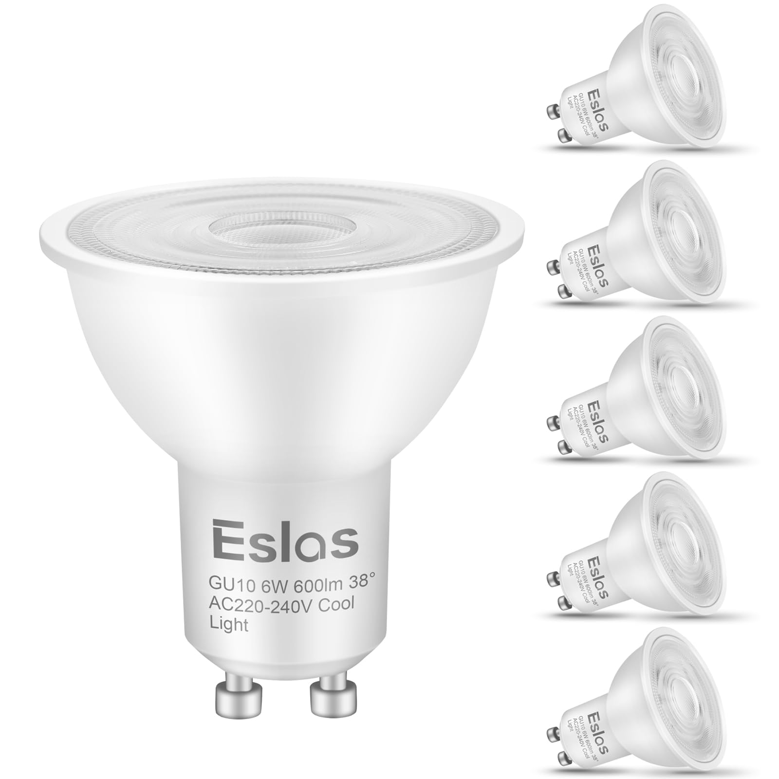 Eslas Gu10 LED Bulbs Cool White 6500K 6W 600Lm, 60 Watts Equivalent Energy Saving LED Bulbs