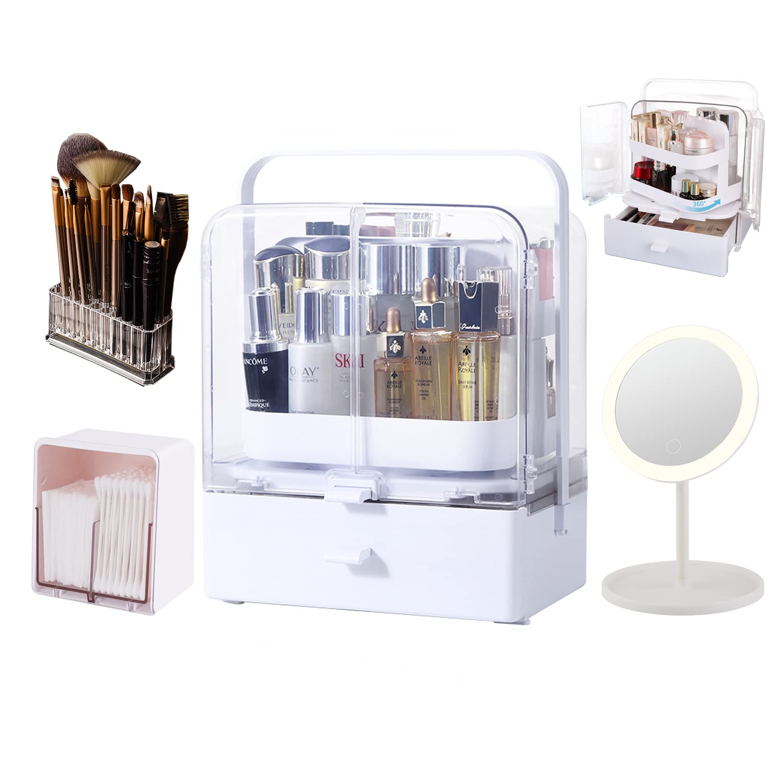 Photo 1 of Cosmetics Skincare Dresser Organizer, Rotating Vanity Dust Proof Makeup Organizer