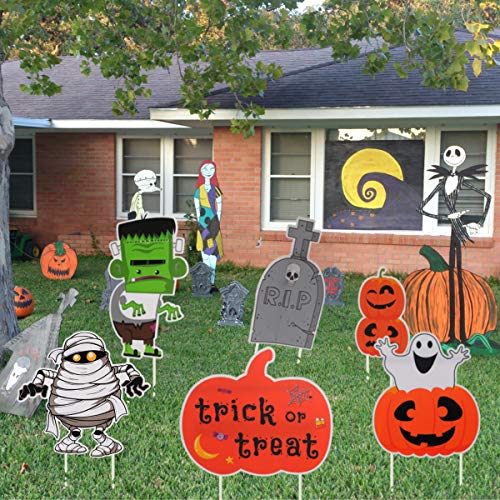 FUNNISM 6 Pack Halloween Decorations Yard Sign with Stake,Family-friendly Halloween Trick or Treat Party Decoration Prop,Halloween Pumpkin/Ghost/Monster Lawn,Sidewalk,Garden,Porch,Yard Sign Decoration
