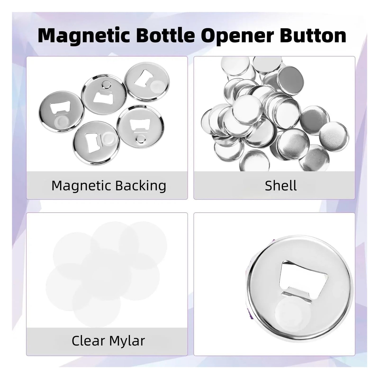 100 STÜCKE 58mm Metallknopfteile Zubehör Kühlschrankmagnet Flaschenöffner for Knopfmachermaschine Rundstiftmachermaterialien Für die DIY-Bastelproduktion