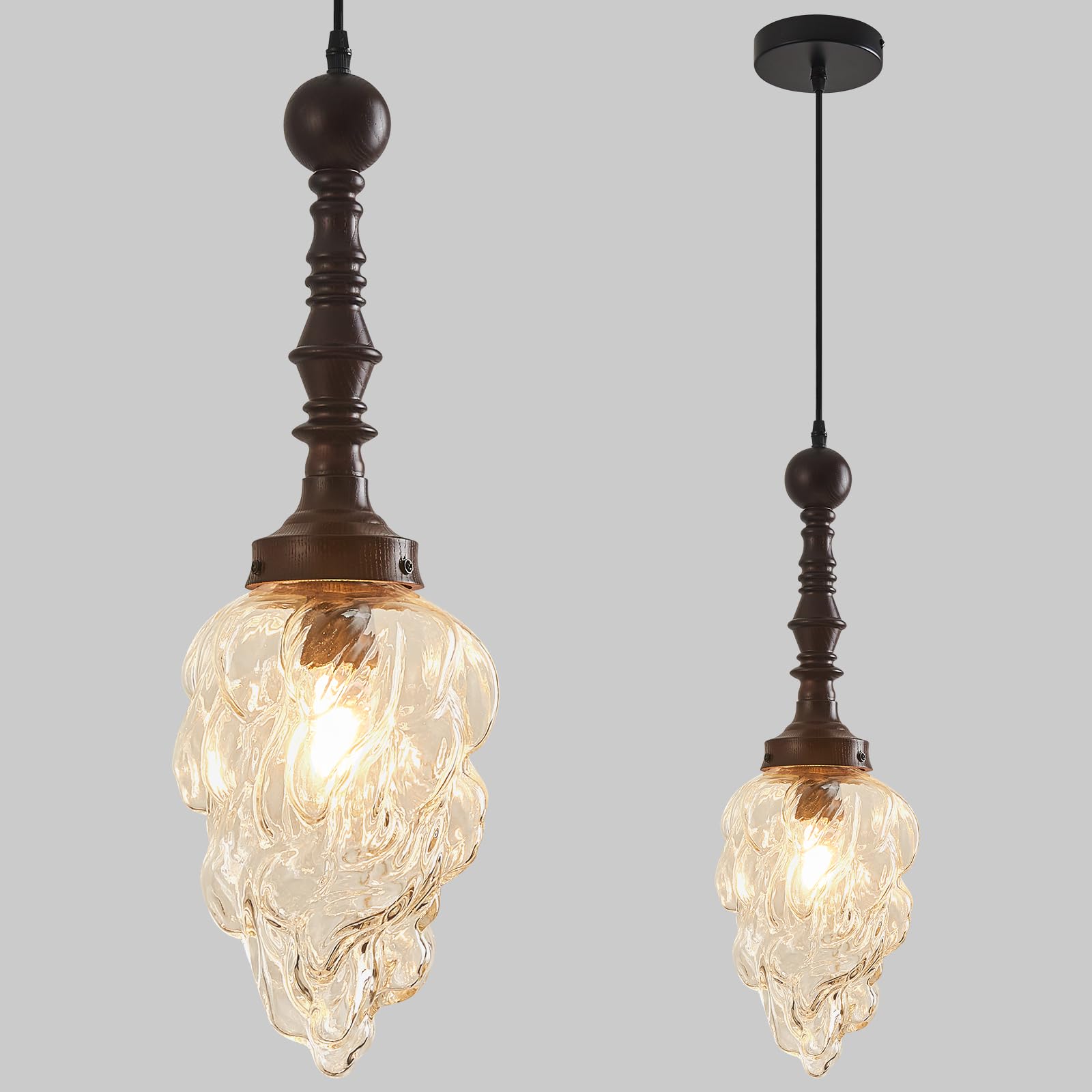 Photo 1 of ZVXREZLD Modern Pendant Light with Irregular Clear Glass and Wood Accent