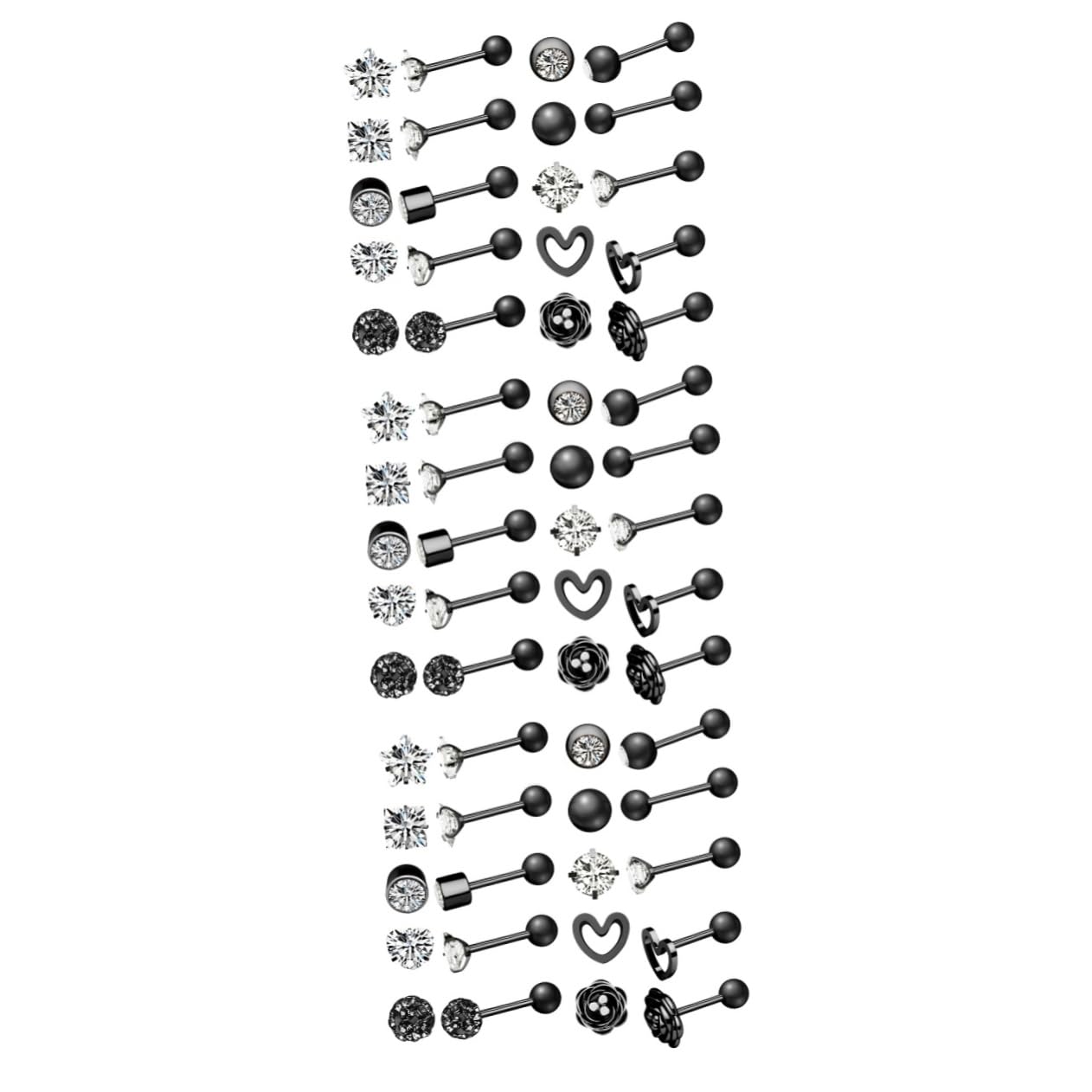 SHERCHPRY 30 Pares anillo de ombligo piercing ceja piercing lengua Piercing de lengua perno de nariz aretes joyero pendientes clavo de labios de acero inoxidable joyas perforantes Black