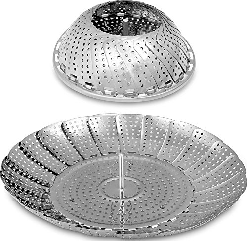 Utopia Kitchen Acero Inoxidable Cesta Vaporera Plegable - 18 x 28 cm - Apto para Diversos Tamaños de Ollas