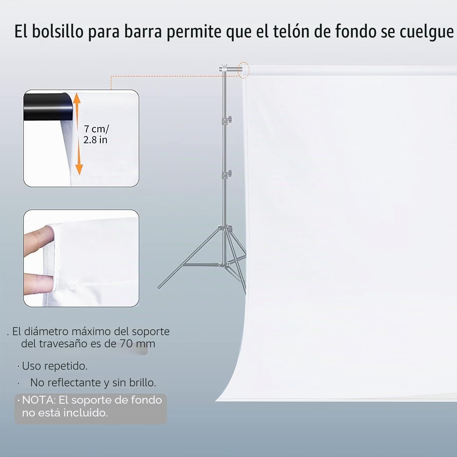 Fondo de Fotografía de 3 x 3,6 M, Fondo Fotográfico de 100% Poliéster con 8 Pinzas Grandes de Estudio, Pantalla Blanco para Fotografía, Video, Estudio, Cine, Televisión