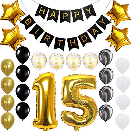 Quinceanera Happy 15th Birthday Banner Balloons Set for 15 Years Old Birthday Party