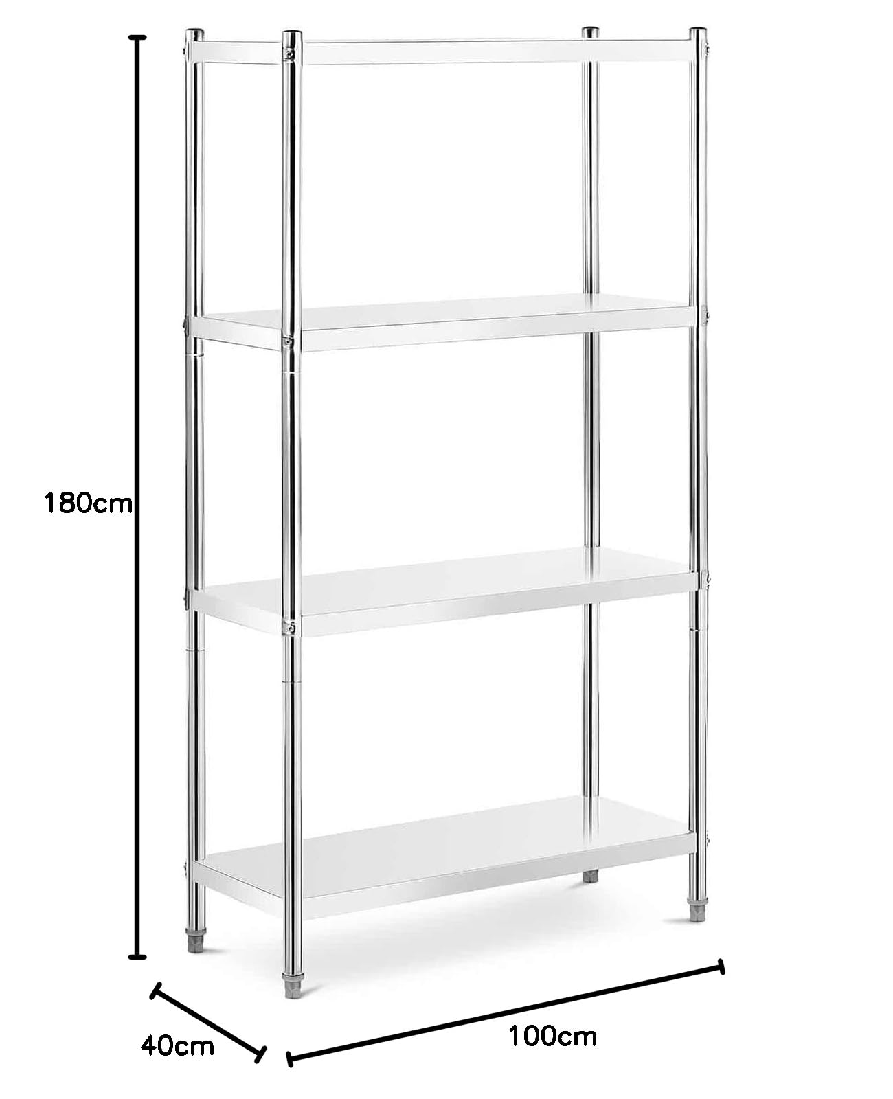 Royal Catering Scaffale Metallico Scaffalatura Inox RCER-10040 (200 kg, 50 kg, Acciaio Inox, 100 x 40 x 180 cm)