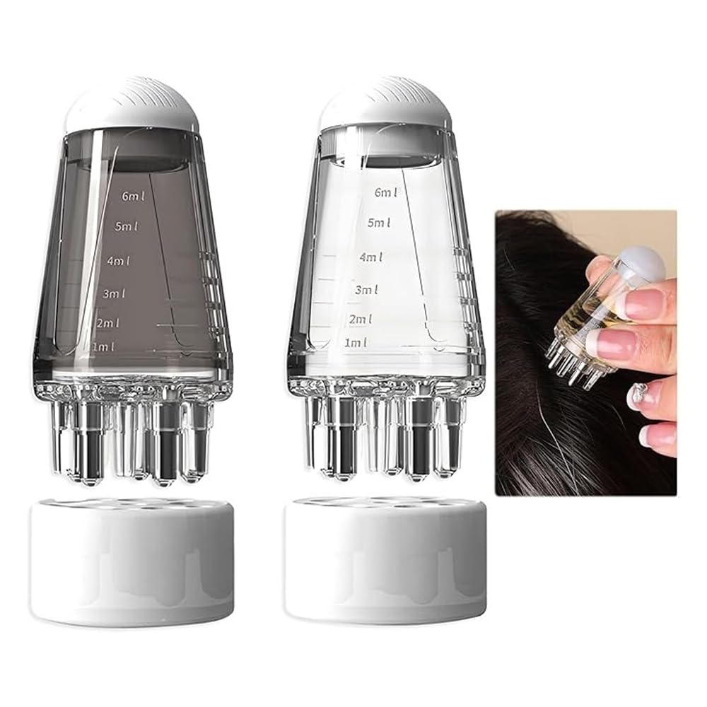 POFET 2 pièces Bouteille applicateur d'huile pour Cheveux, Bouteille applicateur de Peigne à Racines, applicateur d'huile de Cuir chevelu, Peigne de Massage du Cuir chevelu avec Boule roulante