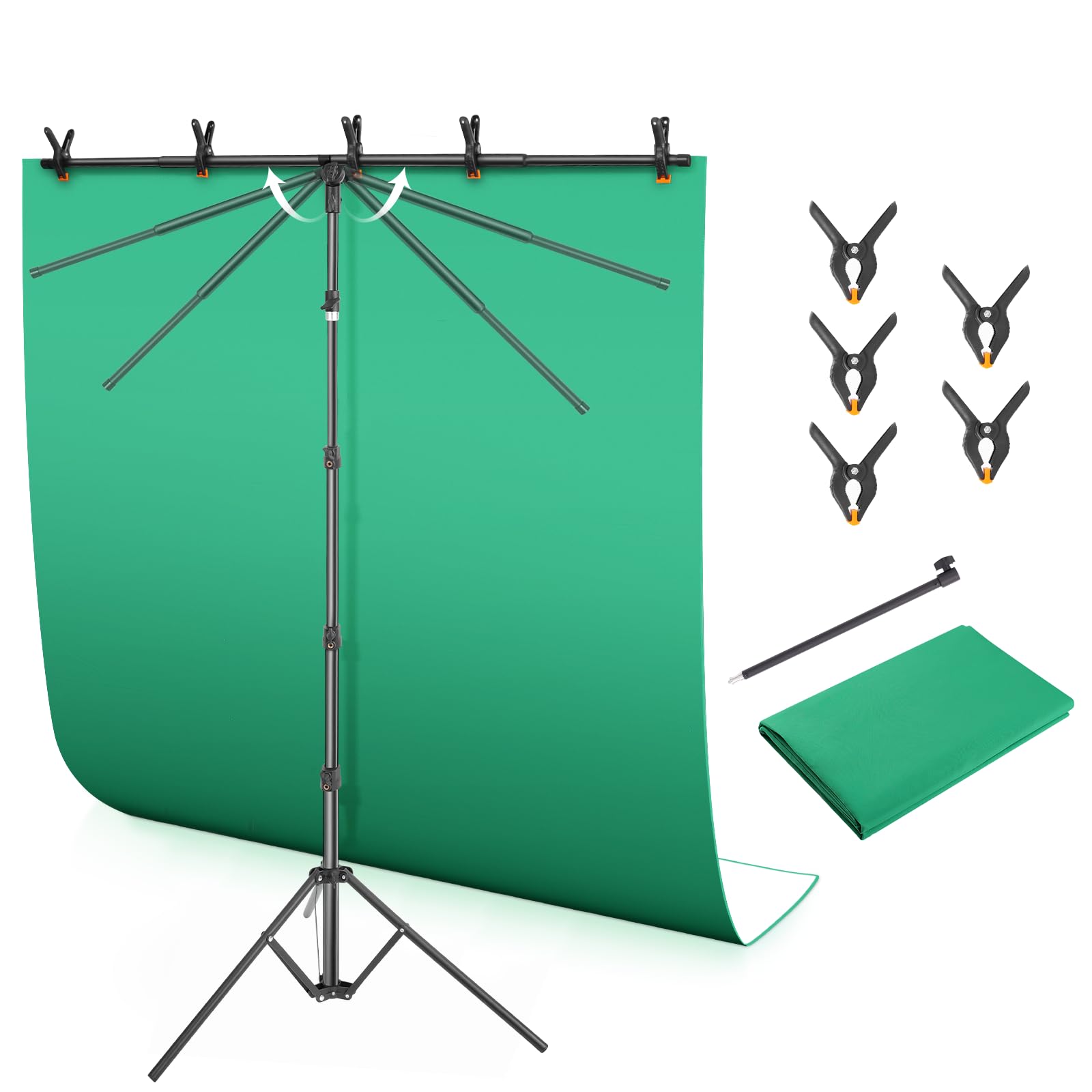 Green Screen Backdrop Kit with T-Shaped Stand, 4.6x6ft Adjustable Chroma Key Green Screen for Streaming, Photography Background with Stable Support for YouTube, Gaming, Video Recording