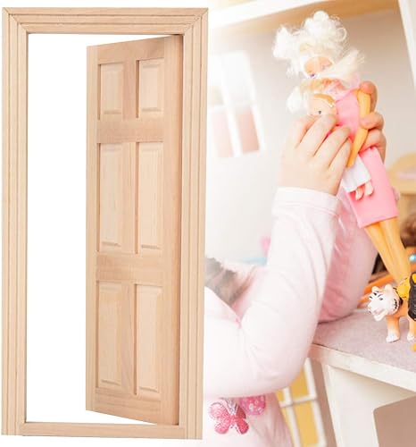 Miniatura 5 de 1:12 Casa de muñecas Mini puerta de madera, DIY hueco puerta de madera Set Simple Styling 1: 12 para casa de muñecas sala de estar para su modelo