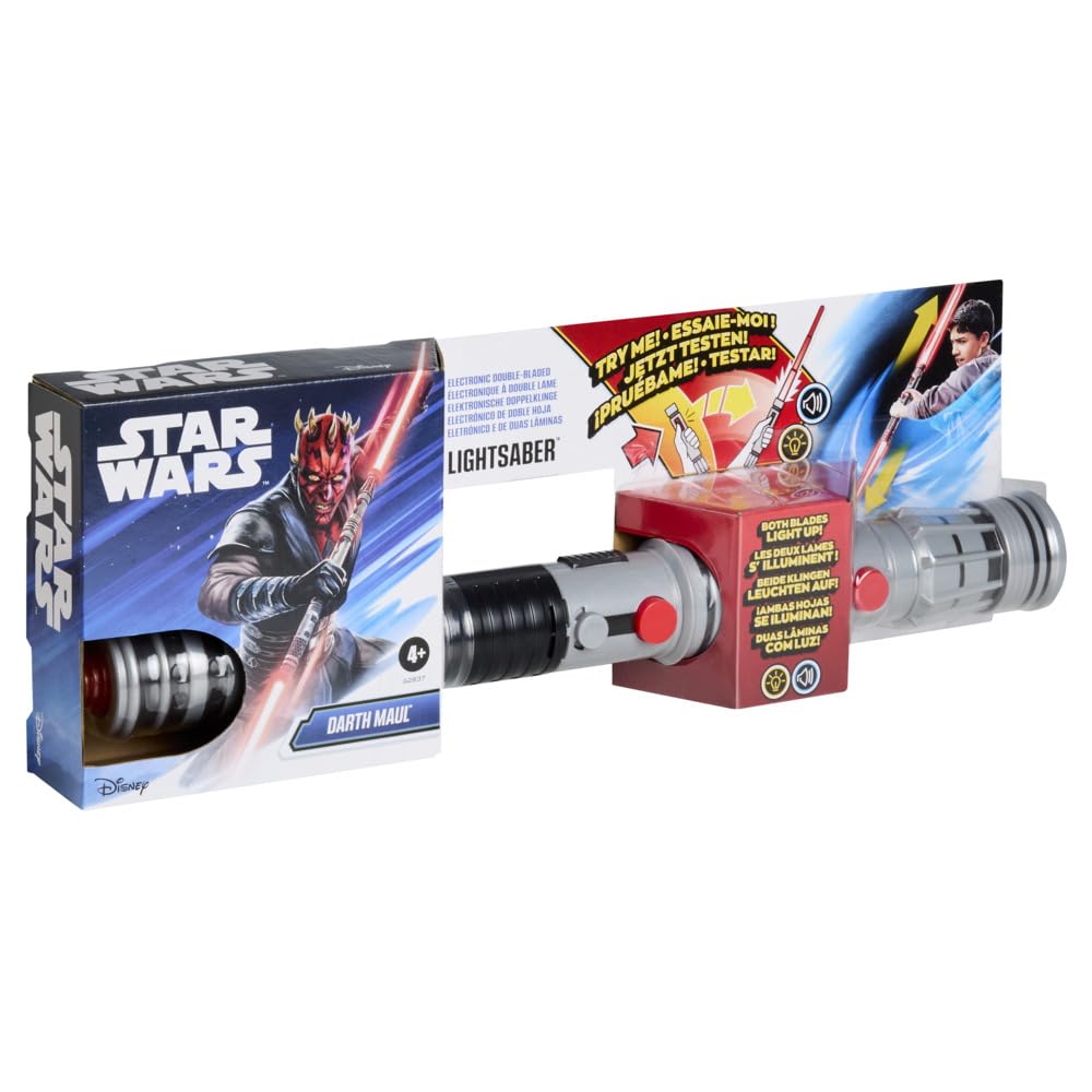 Star Wars, Darth Maul, Sable de luz electrónico de Doble Hoja, Sable de luz Rojo Oficial, para Usar con Disfraces, Juguetes para niños y niñas a Partir de 4 años