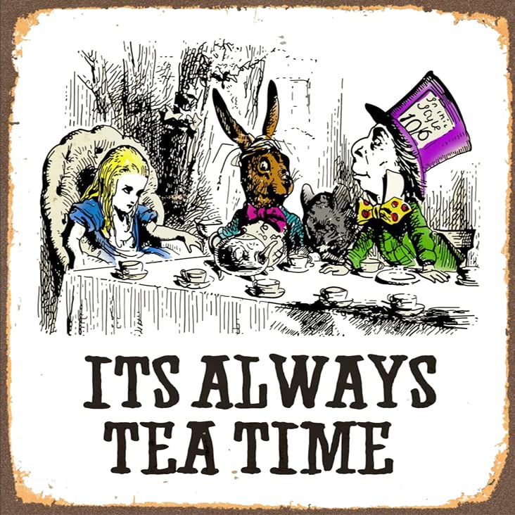 Alice im Wunderland – It's Always Teatime – hochwertiger quadratischer Untersetzer aus Holz