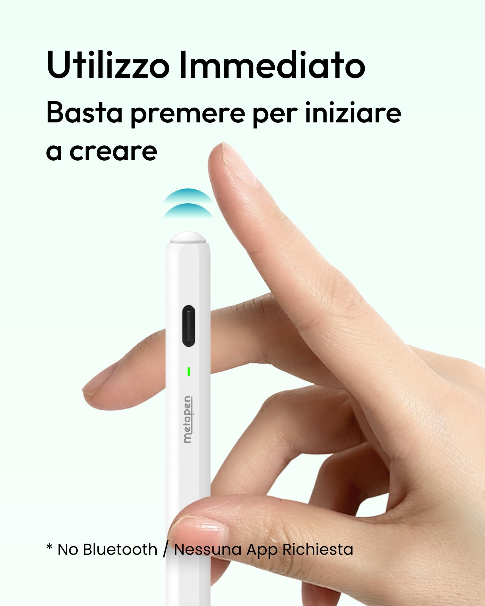Metapen Penna Air8 per Apple iPad 2018-2026, Pencil con Ricarica Rapida, Rifiuto Palmo, Compatibile iPad Air/Pro/Mini