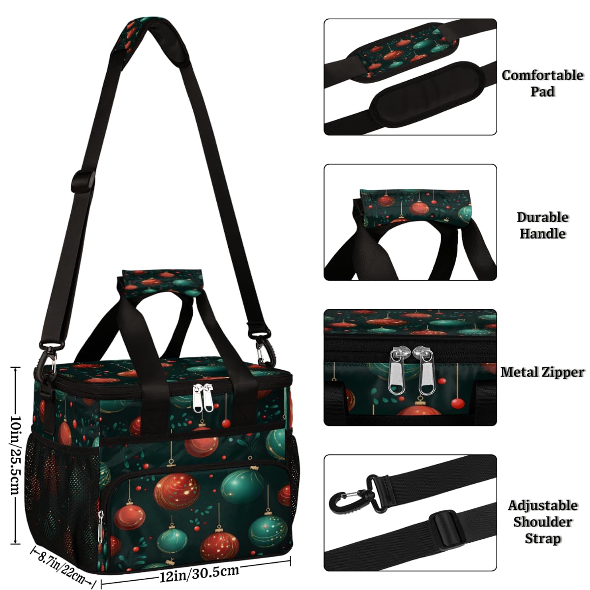 Insulated Picnic Backpack Lunch Box for Women Men Picnic Basket Tote Lunch Bag Picnic Bag Portable Lunch Bags for Picnic, Beach, Work, Trip,Office, Camp Ball Xmas Decor