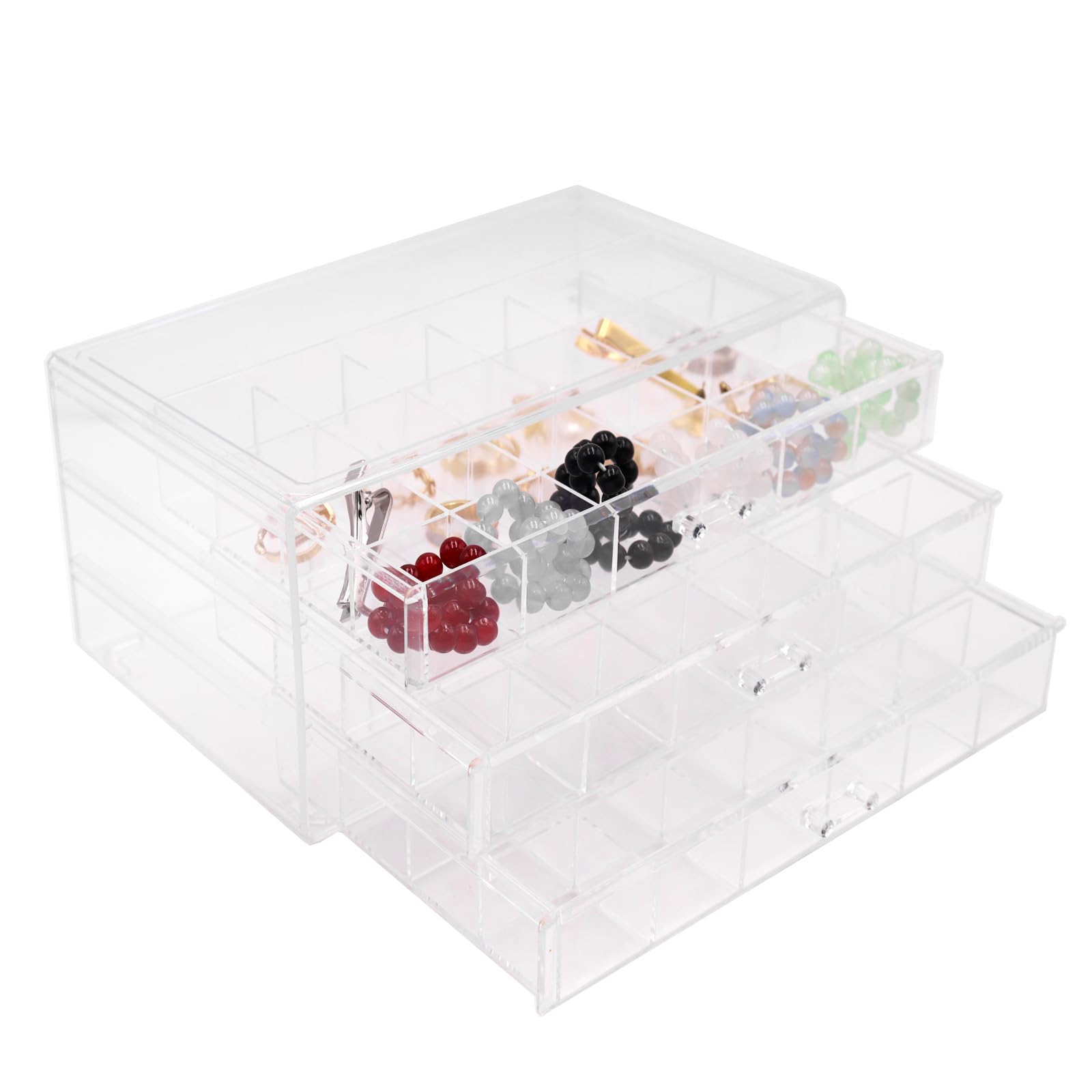 ProCase Acryl Oorbel Opbergorganizer Sieraden Organizer Doos met 5 Laden, Stapelbare Sieraden Houder Clear Earring Case met Verstelbare Trays voor Vrouwen op Dresser Vanity - Roze, 5 Lagen