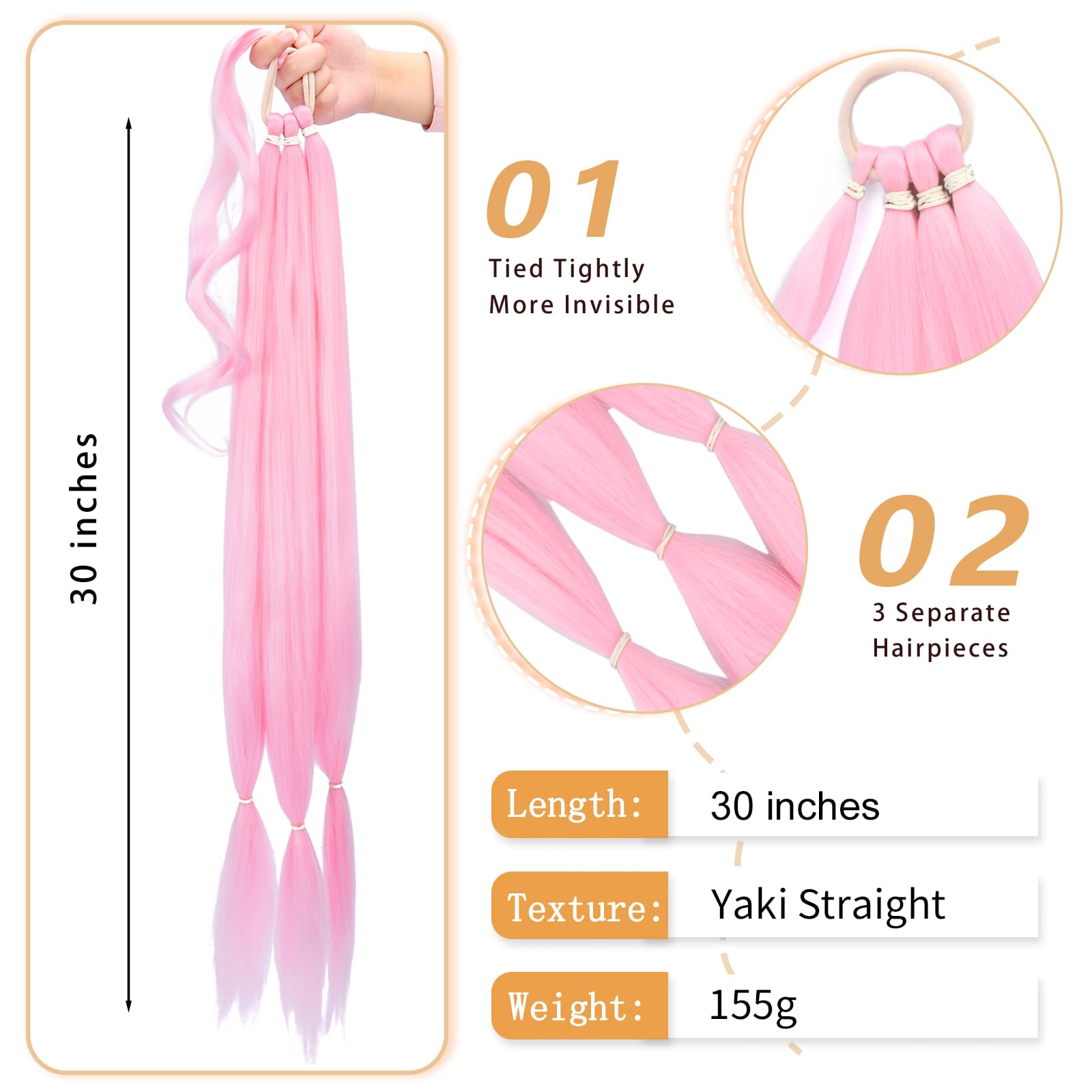 Gledola Long Braided Ponytail Extension 30 Inch Pre stretched Braiding Hair Extensions DIY Braid Ponytail Synthetic Hair Piece (Pink - Image 2