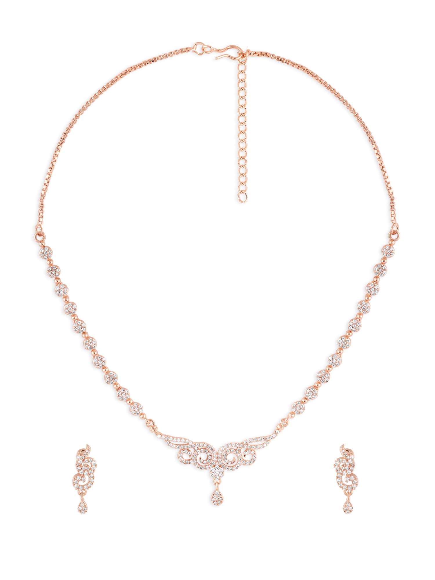 ZAVERI PEARLS Rose Gold Tone Dazzling Cubic Zirconia Bling Brass Necklace & Earring Set For Women-ZPFK18021 (B0D2CVKW85) Amazon Price History, Amazon Price Tracker