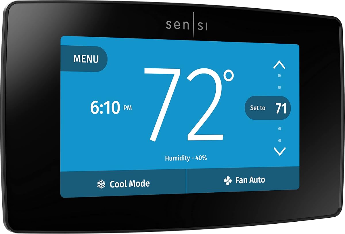 Touch Smart Thermostat by Emerson with Touchscreen Color Display, Programmable, Wi-Fi, Mobile App, Easy DIY, Data Privacy, Works with Alexa, Energy Star Certified, ST75 - Black, C-Wire Required
