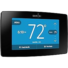 Emerson Sensi Touch Wi-Fi Smart Thermostat with Touchscreen Color Display, Works with Alexa, Energy Star Certified, C-wire Required, ST75 Black 5.625" x 3.4" x 1.17"