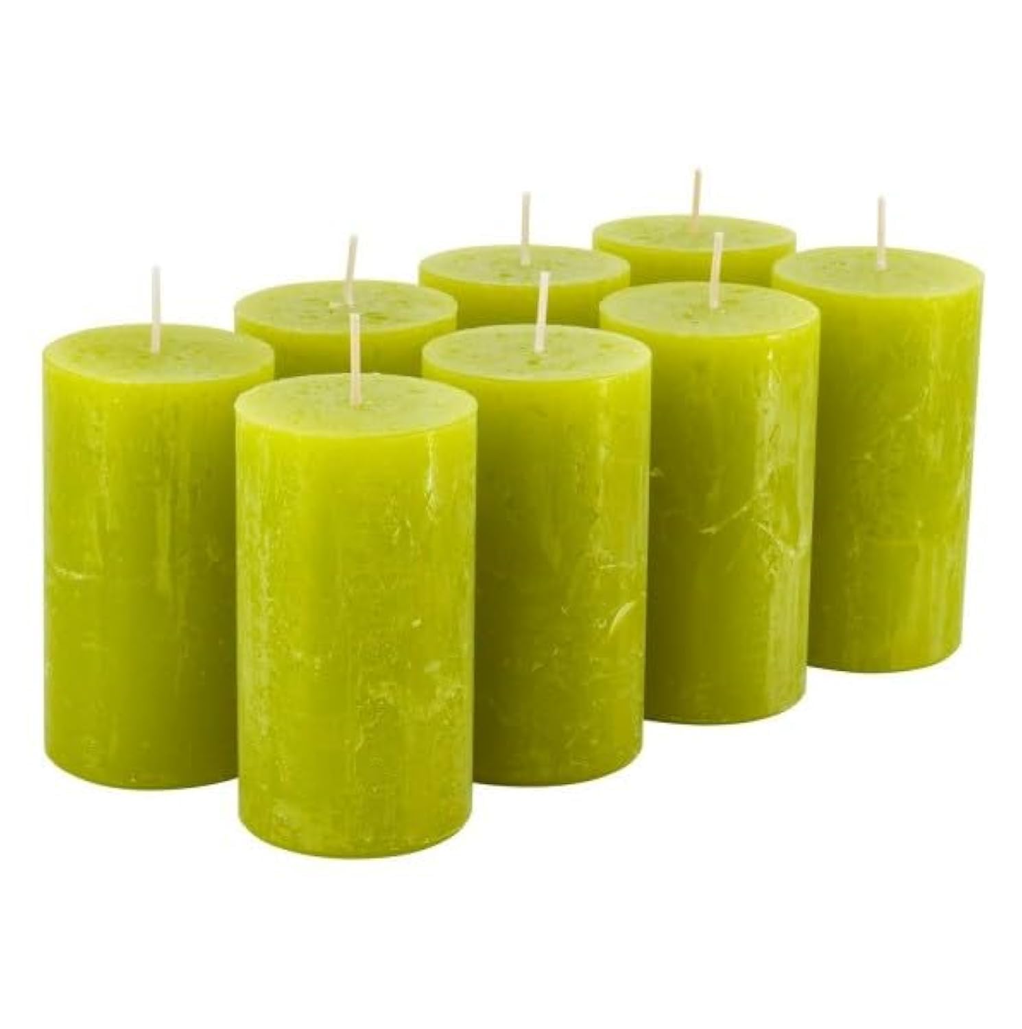 Rustikale Stumpenkerzen – 8 Stück - Wachskerzen/Rustickerzen/Adventskerzen Weihnachten (Limone Grün, Standard: Höhe 11cm / Ø 6cm)