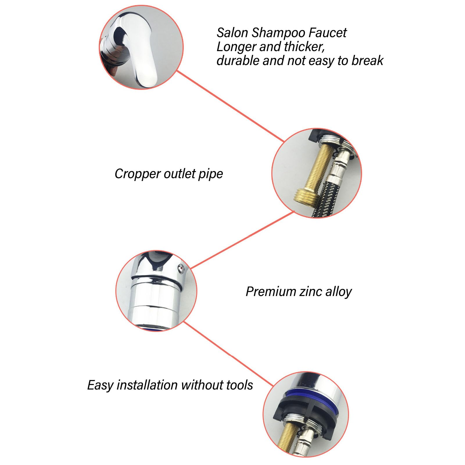 Sonew Pulvérisateur Mélangeur de Bassin de Shampoing de Salon, Robinet Mélangeur Chaud-froid de Remplacement en Alliage de Zinc avec Tube de 70cm pour Salon de Coiffure