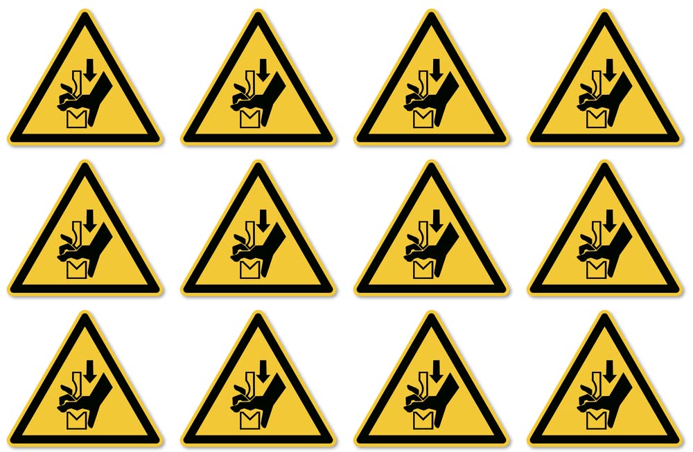 Warning against the risk of squeezing the hand between tools of a press: W030, DIN EN ISO 7010 / ASR A1.3