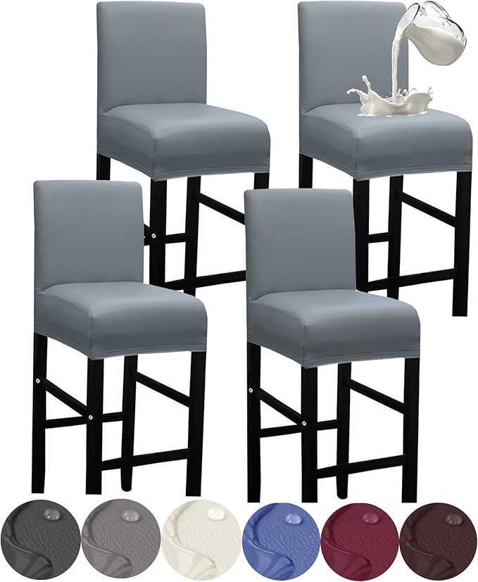 HFCNMY Bar Stool Covers,4 Pack Stretch Waterproof PU Bar Stool Covers with Backs Bar