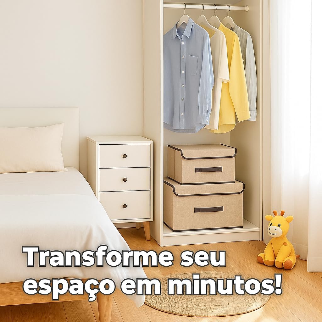Kit 2 Caixa organizadora dobrável multiuso com tampa e alça reforçada, para manter roupas, brinquedos, livros e objetos diversos protegidos contra poeira, prática, versátil e elegante Kit 2 Caixa organizadora dobrável multiuso com tampa e alça reforçada, para manter roupas, brinquedos, livros e objetos diversos protegidos contra poeira, prática, versátil e elegante