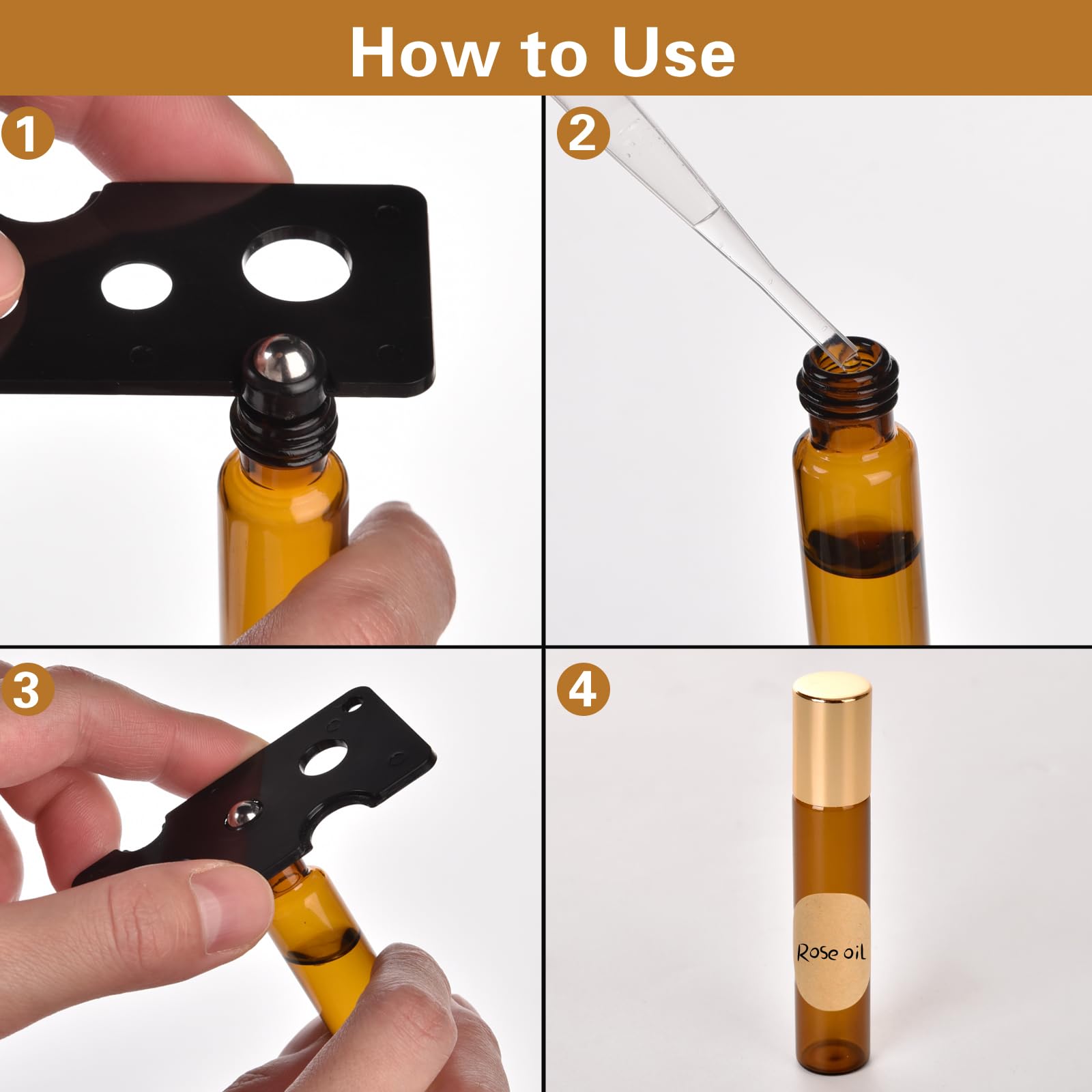 Roll On Vuoto 10ml Marrone Bottiglie a Rulli di Olio Essenziale, Sfera In Acciaio Inox per Aromaterapia - 10 Pezzi