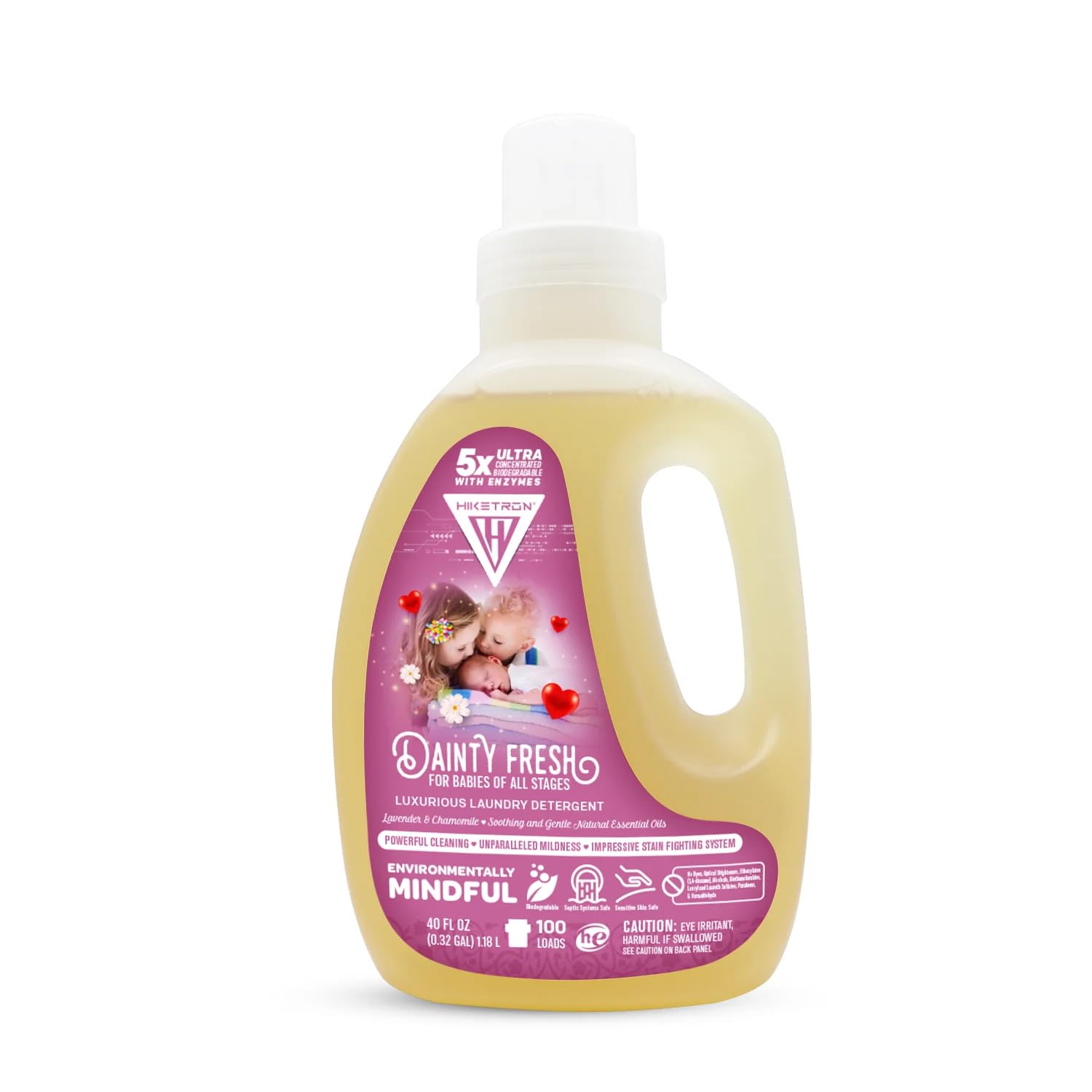 Hiketron Dainty Fresh For Babies Liquid Laundry Detergent, 5x Ultra Concentrated, Tough Stains Remover, Long Lasting Scent (40 Fl Oz, Pack of 1)