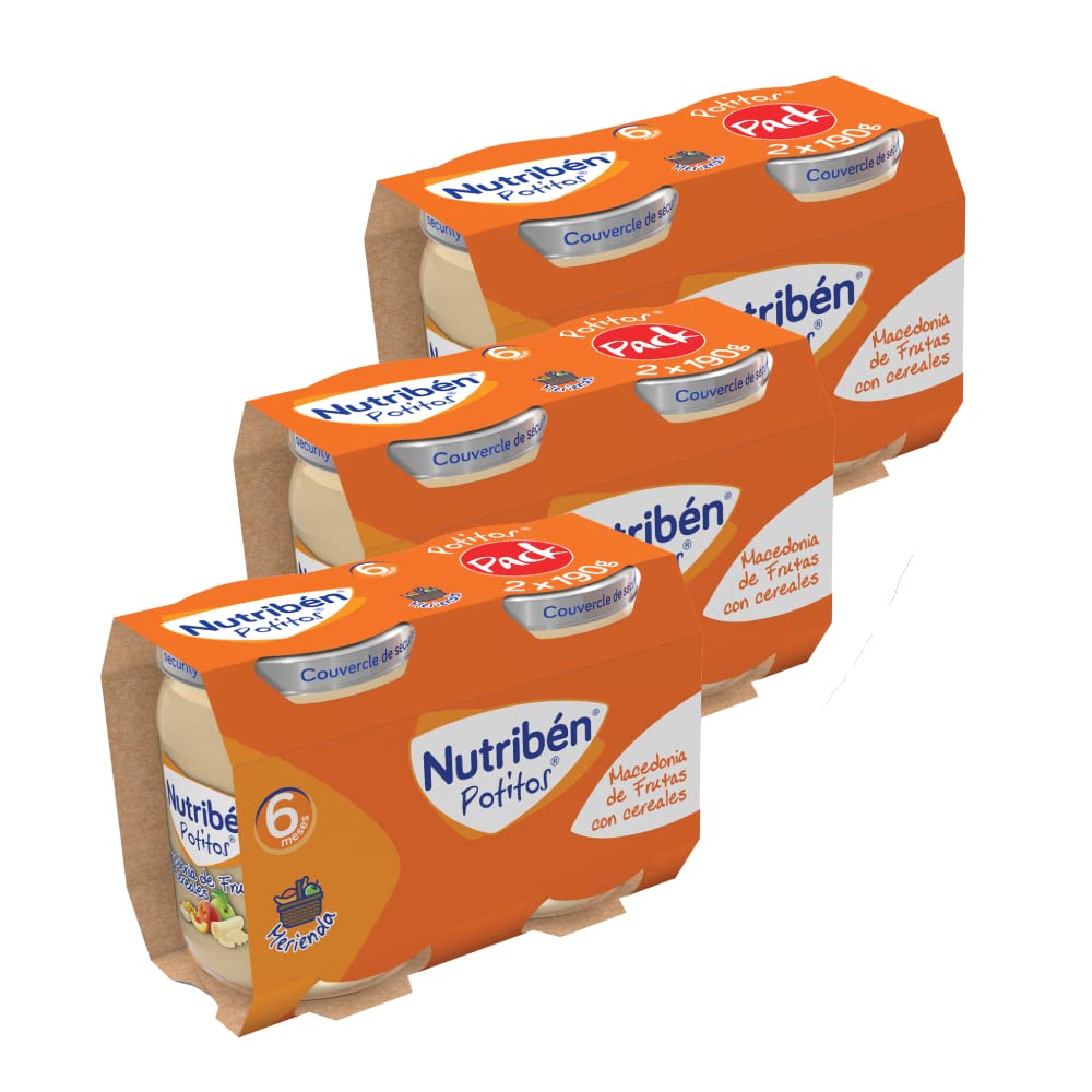 Nutribén Potitos Macedonia de Frutas con Cereales Pack 6 x 190g Bebés 6 Meses Sin Azúcares Añadidos