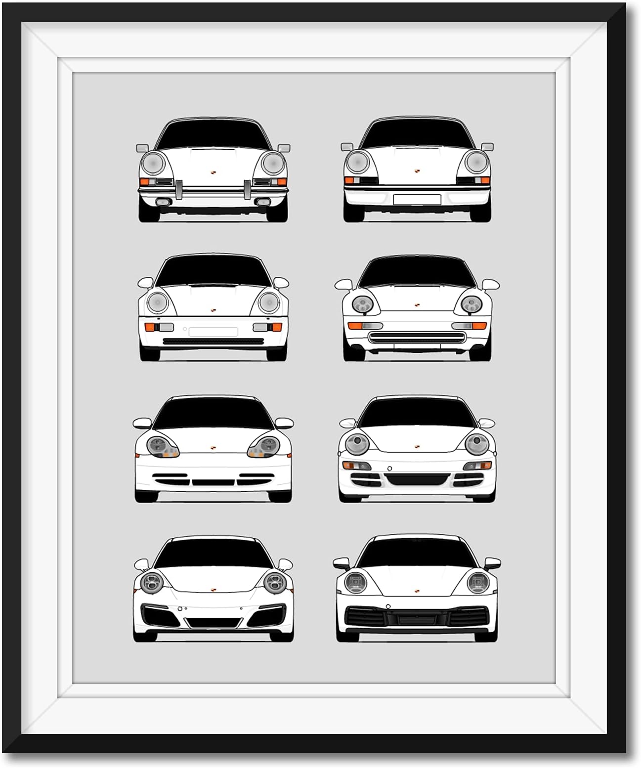 - Handmade Poster compatible with Porsche 911 Generations and Print of 901, G Series, 964, 993, 996, 997, 991, 992 - White, 8x10 Satin Print (Unframed) for Car Enthusiast