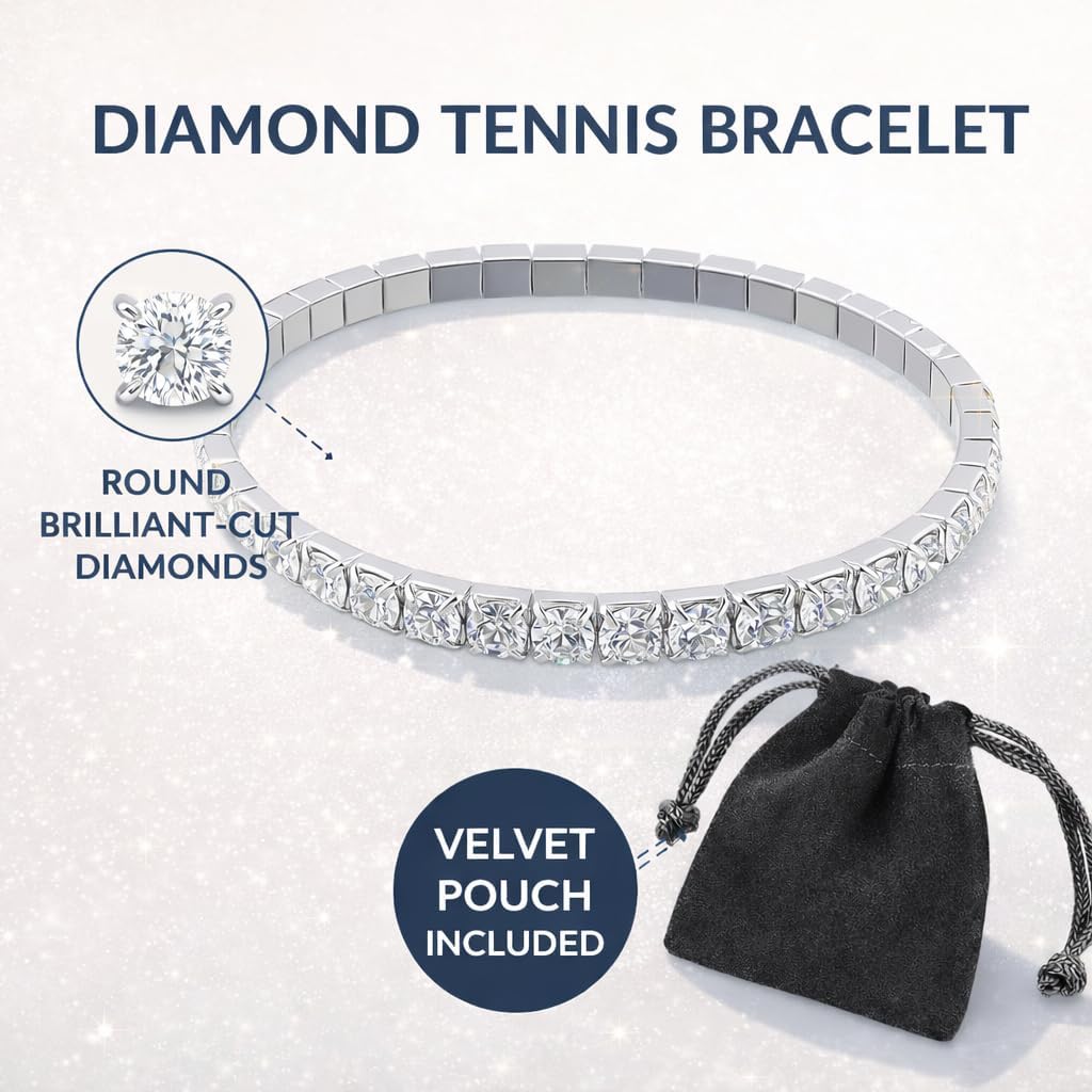 Gold Tennis Bracelet, Stretch Hand Jewelry for Women Men, Luxury Shiny (Simulated Diamond) - Christmas or Birthday Gift