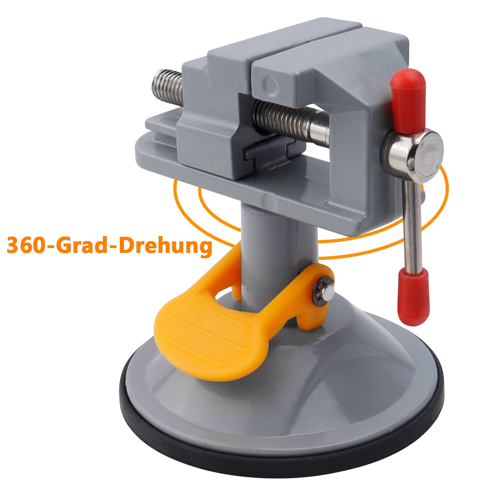 Mini Schraubstock mit 360 Grad Drehung - Klein, Handlich, Stahl - Saugnapf, Sechskantschlüssel Inklusive