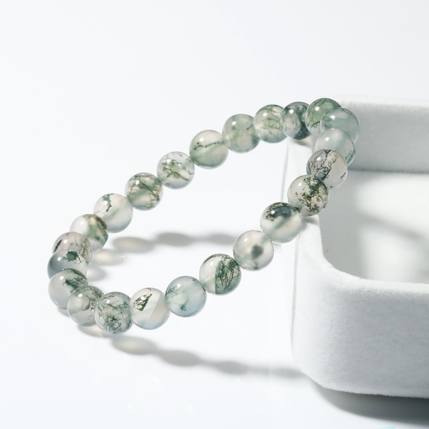Moss Agate Beaded Bracelets for Women Stackable Green Gemstone Beads Stretch Bracelets for Women - Image 3
