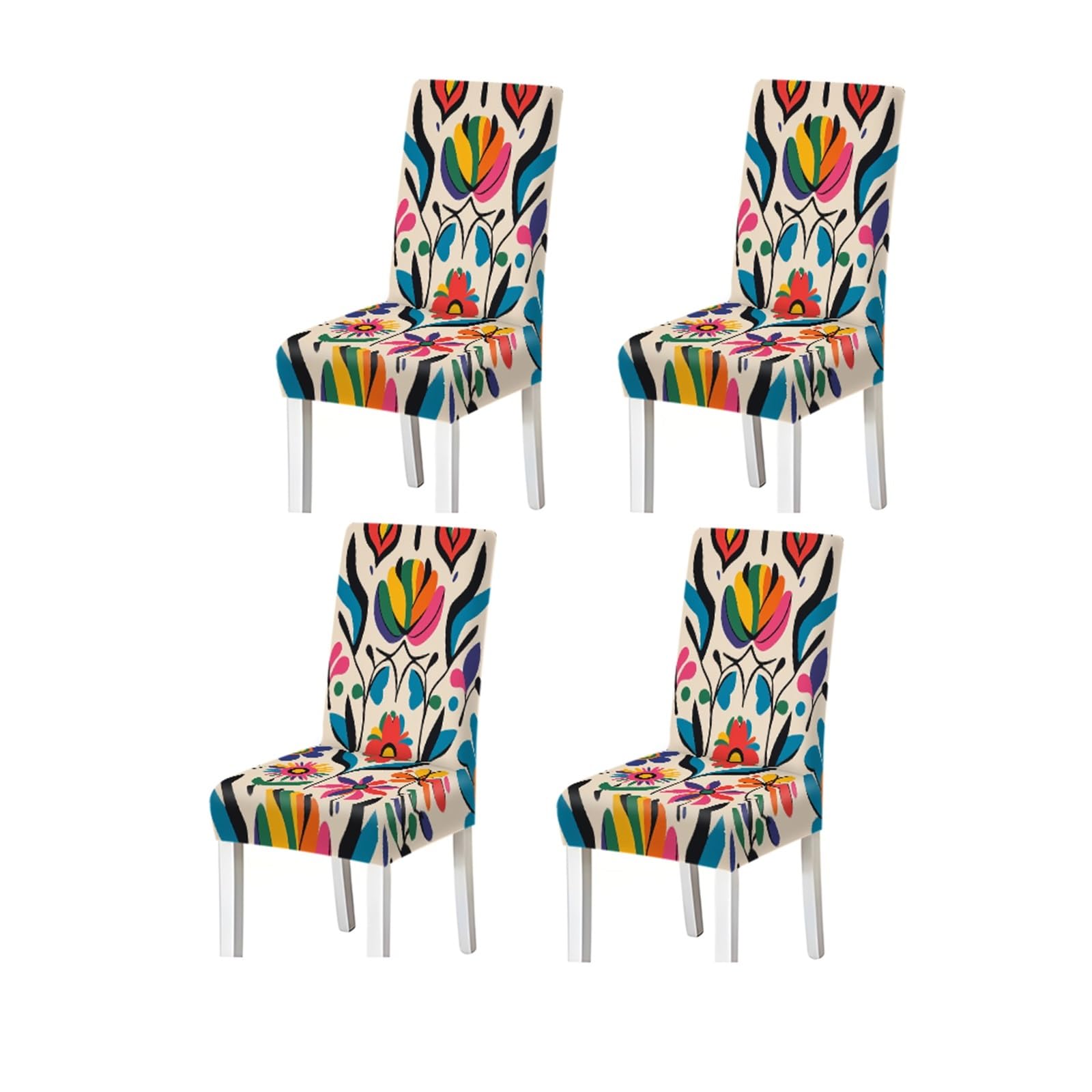 Bosuybn One Color Vibrant Mexican Folk Art Floral Print Dining Chair Covers, Stretch Slipcovers For Kitchen Dining Room Boho Party, 2/4/6Pcs Furniture Protectors For Home Dining Room(4Pcschair Cover)