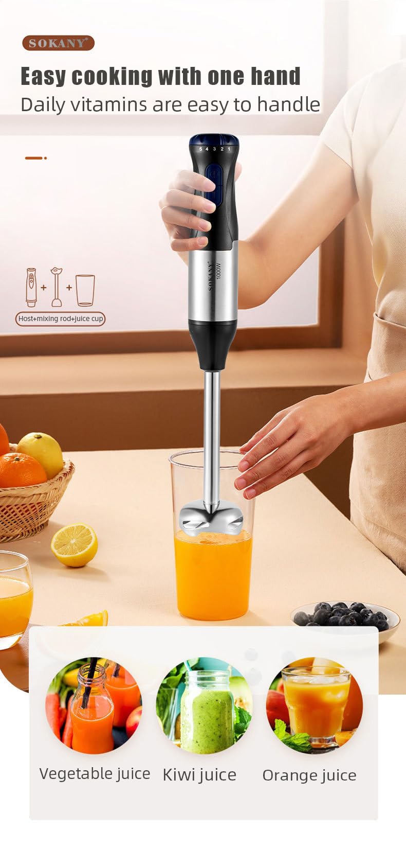 4-En-1 Mixeur Plongeant, Mixeurs, Mixeur Plongeur Multifonction 1000W, Avec Fouet, Hachoir De 500ML Et Verre Doseur 700 ML, Robot De Cuisine, Pour Remuer De La CrèMe GlacéE VéGéTale Etc
