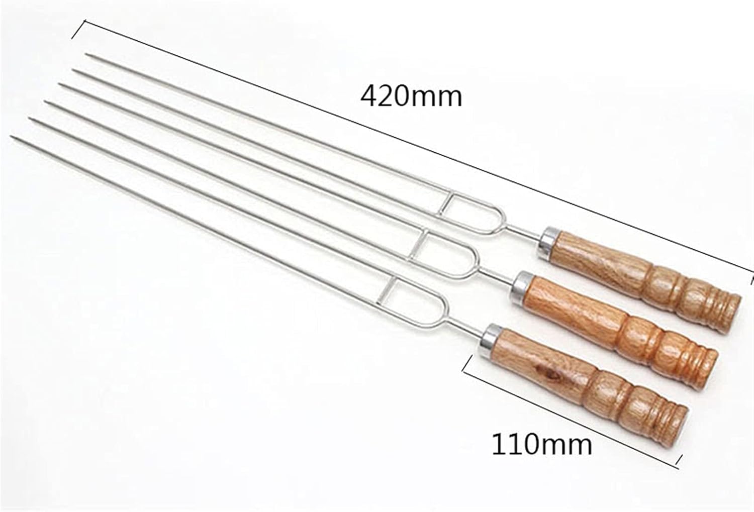 Barbecue skewers, stainless steel, 5 pieces, stainless steel grill spindle, heat-resistant meat grill needle and long wooden handle, reusable barbecue device outdoors (colour: 3 pieces)