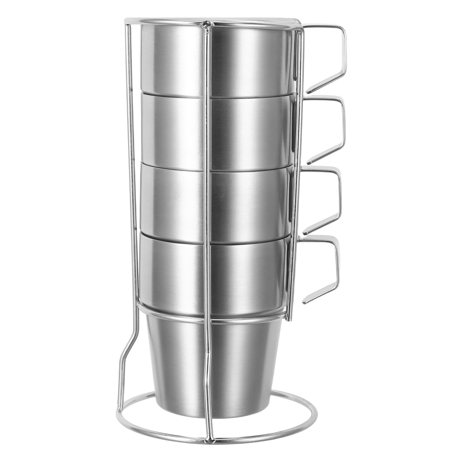 Gatuida Tazas de Café Apilables de Acero Inoxidable con Doble Pared Aislante y Soporte de Unidades con Asas Resistentes y Seguras para Bebidas Calientes y Frías para Camping y Uso