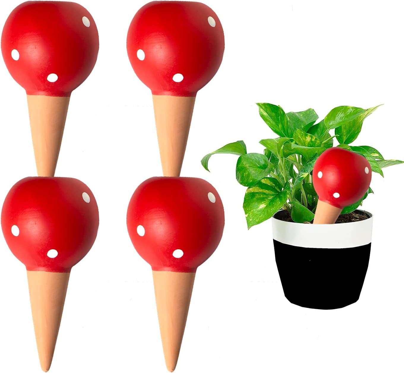 SYOSI Terra Cotta Self Watering Spikes|Indoor Plant Terra Cotta Watering Stakes|Terracotta Watering Device Self Watering Watering Spikes Automatic Plant Waterer for Indoor & Outdoor 400ML x 4