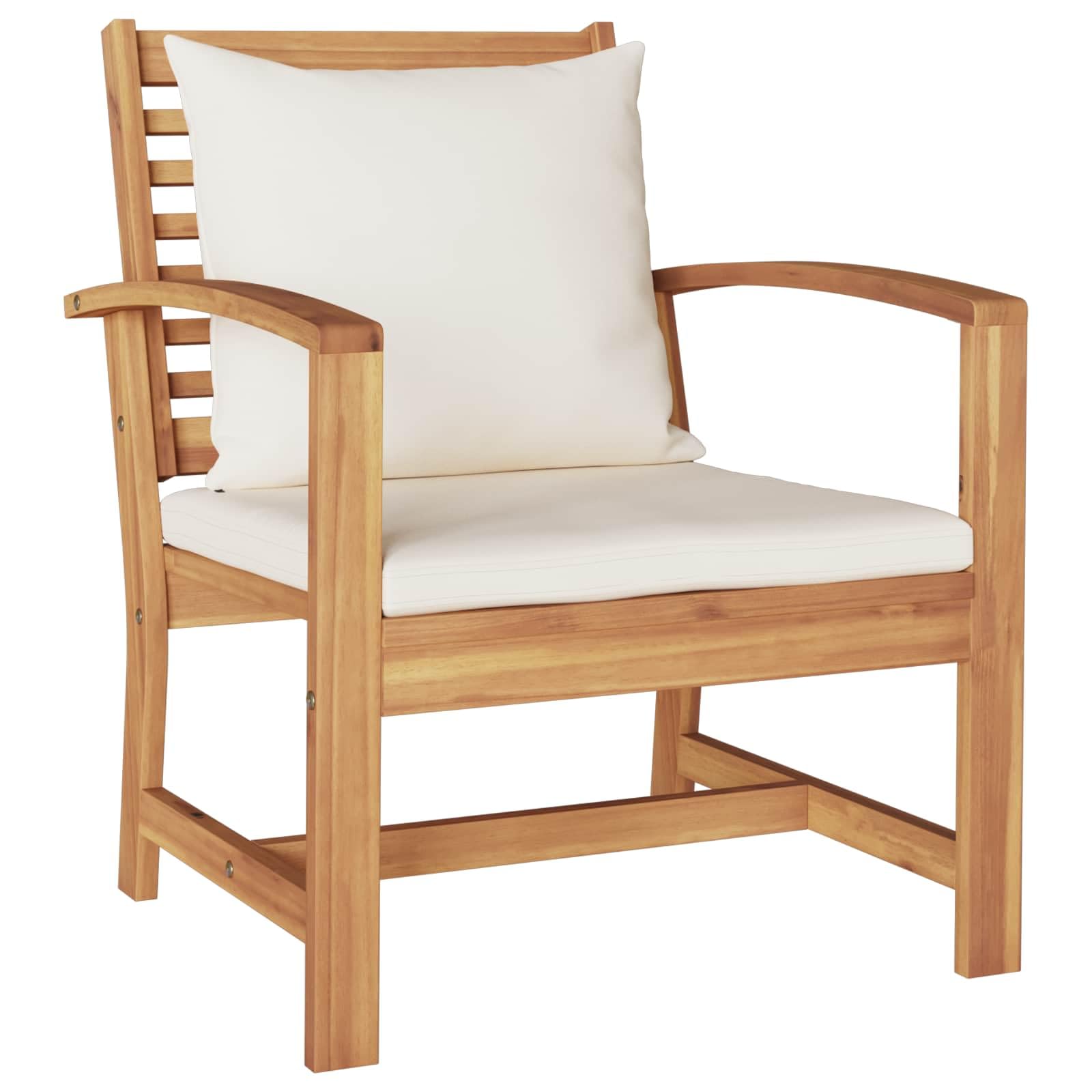 vidaXL Chaise avec Coussin 2 Pièce Marron et Crème 65 x 60 x 76,5 cm, Jardin et Terrasse, Ensemble Meuble d'Extérieur Rustique, Canapé en Teck, Salon en Bois Solide