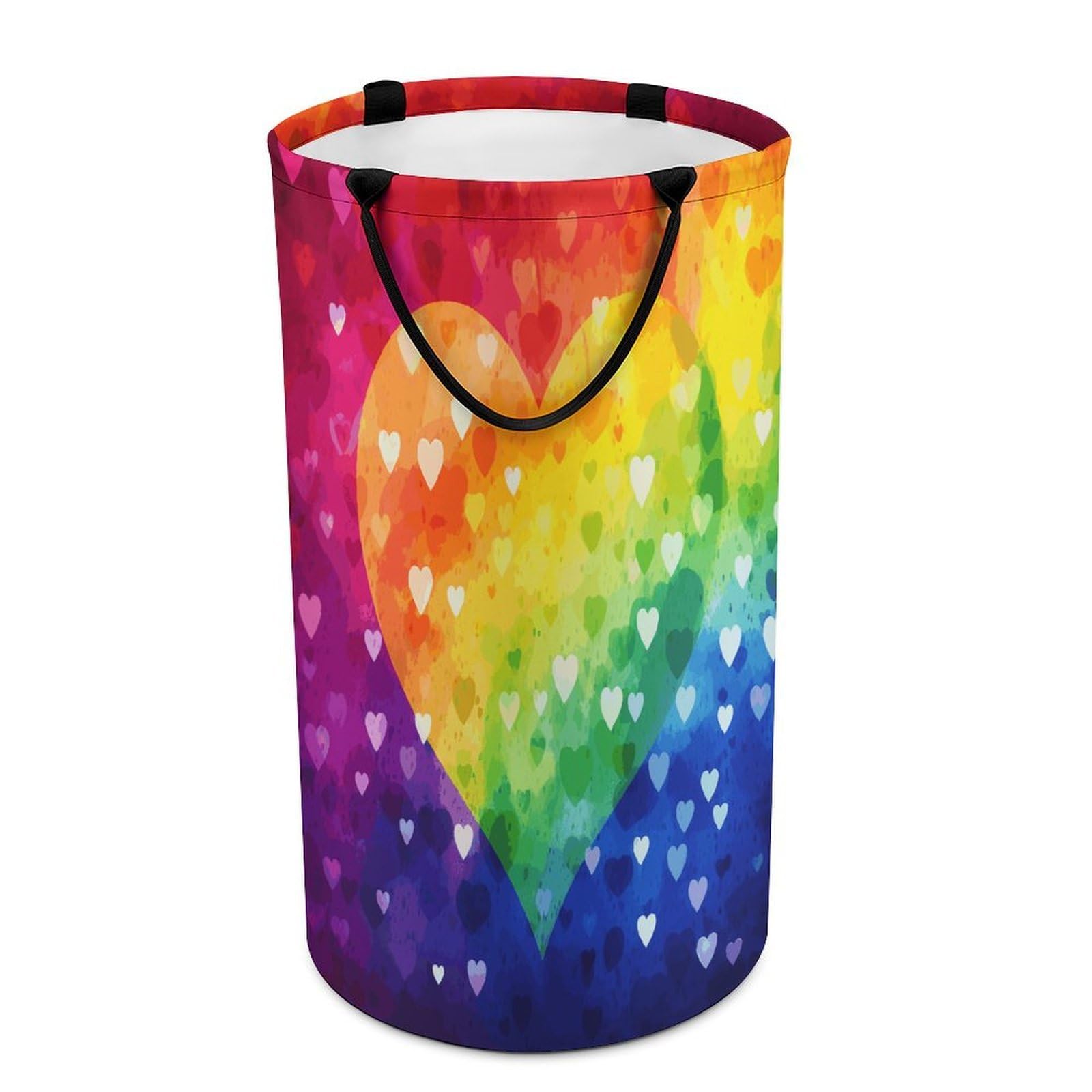 Colorful Rainbow Love Heart Dirty Clothes Basket Large Capacity Laundry Basket Freestanding Laundrys Hampers Tall Collapsible Clothes Hamper for Blankets Toys